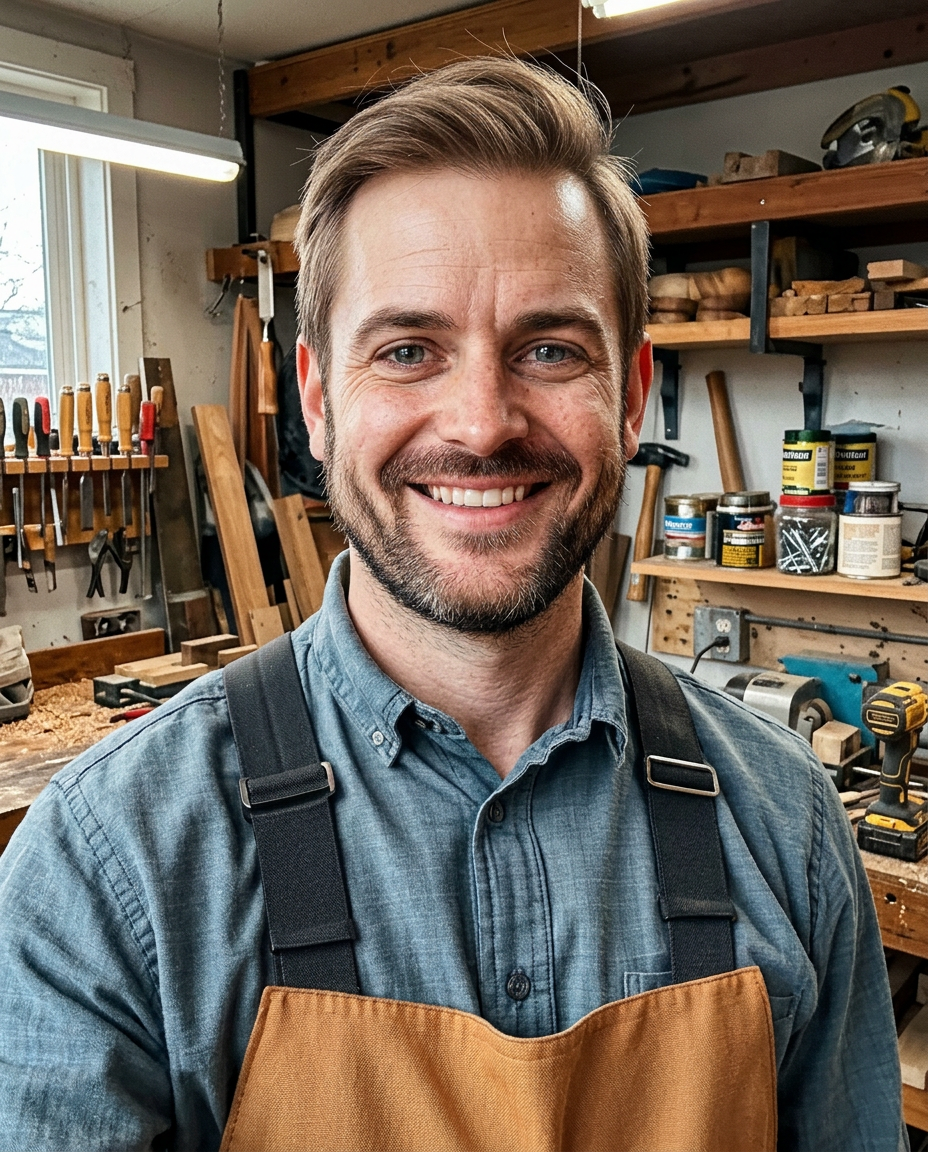 Portrait of Connor in a workshop